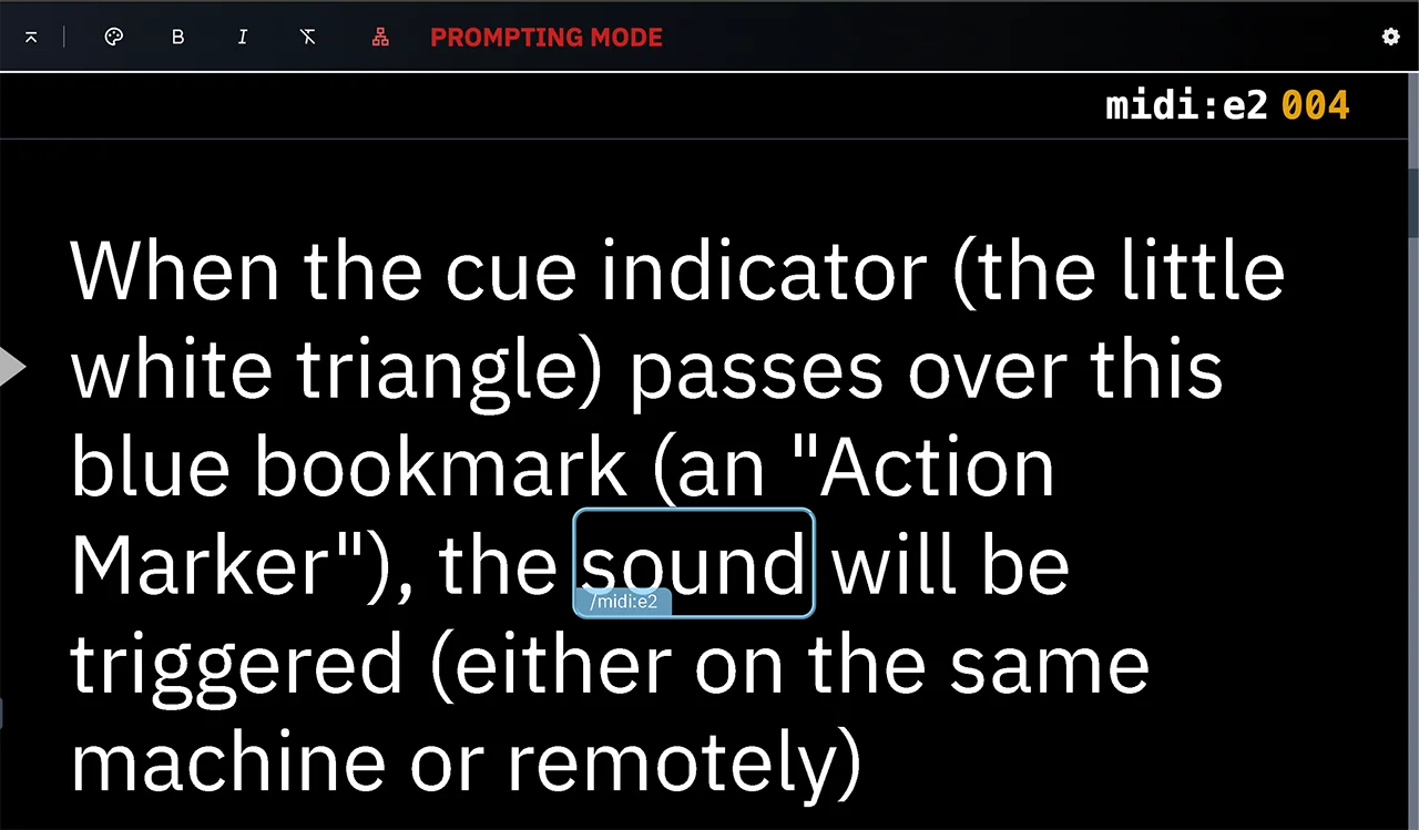 An example of an Action Marker in OtO teleprompter